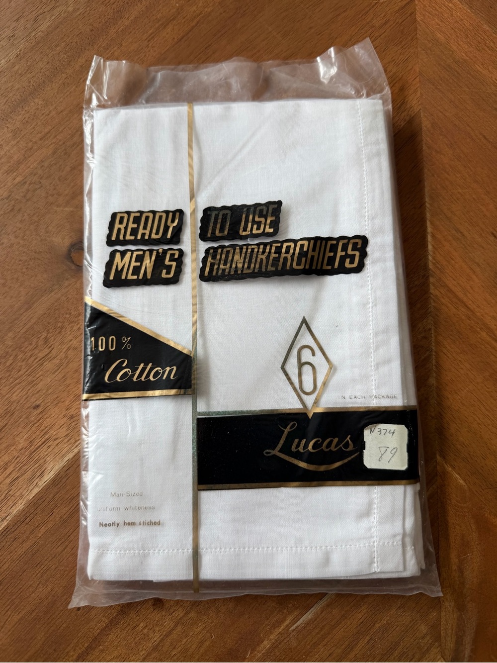 Vintage Men’s Handkerchiefs 6-Pack NOS 100% Cotton Lucas